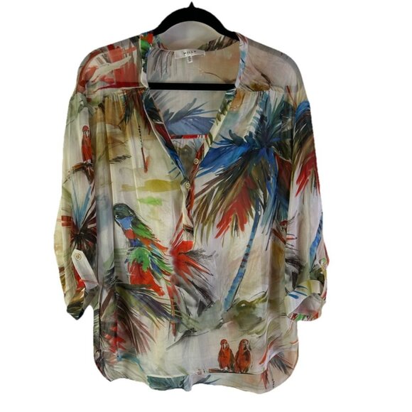 Milly Tropical Parrot Print Cotton Silk Shirt - Picture 1 of 10